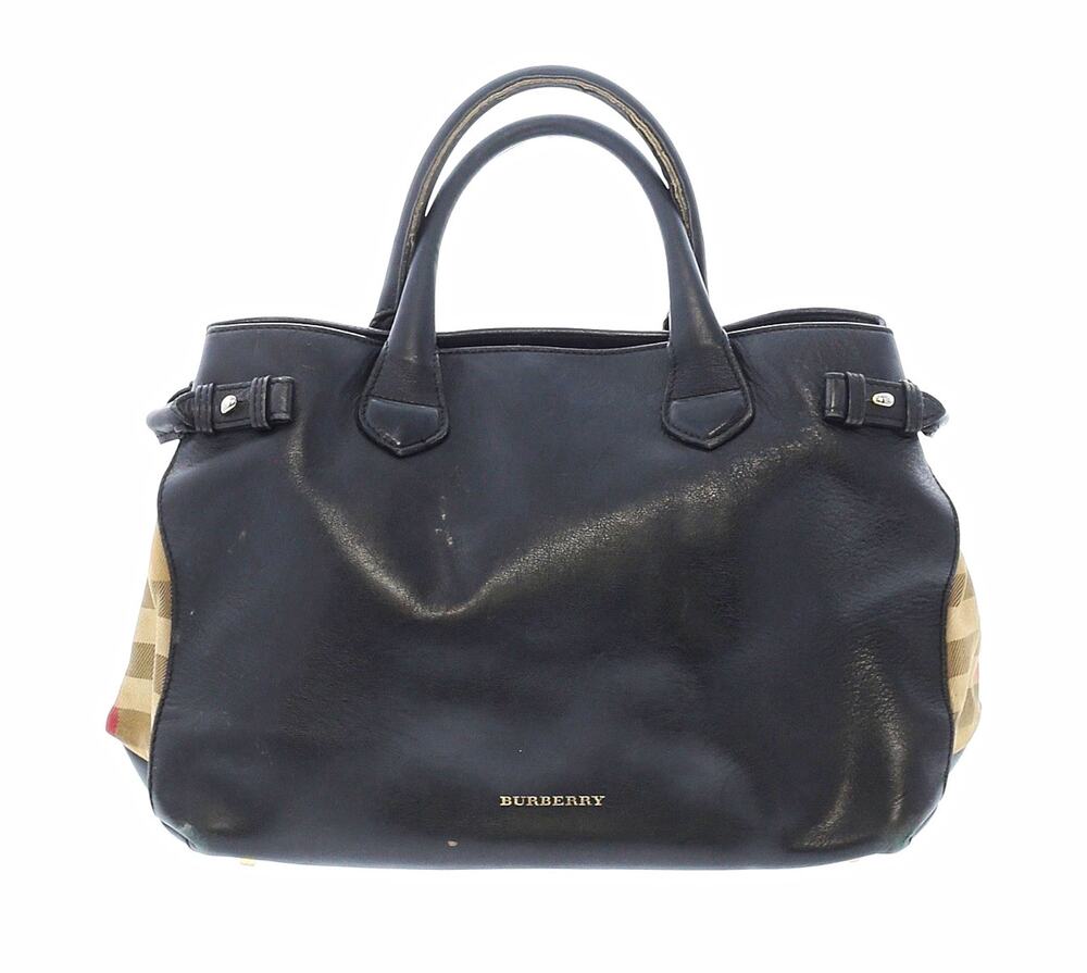 Burberry Black Satchel Top Handle Bag House Check Lining Zip Silver Hardware